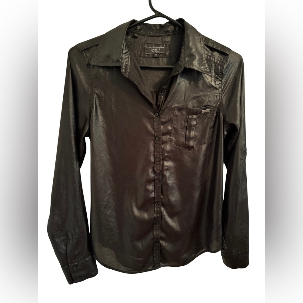 Guess Women's Black Casual Button-Down Shirt XS - Sleek & Versatile!